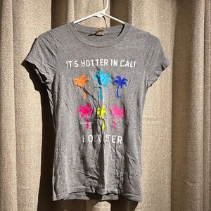 Hollister Gray T-Shirt with Vibrant Palm Graphics